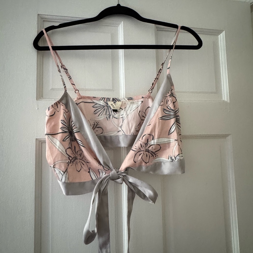 Roxy String Hope Wrap Bralette Top Gray Pink NWOT — Beach Festival Summer Top